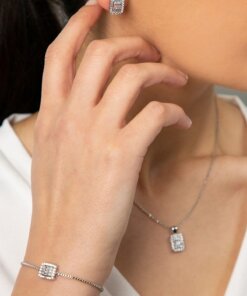 Baget Taşlı Kolye Küpe Bileklik Set