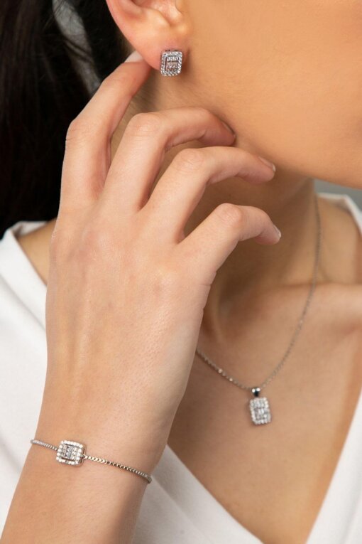 Baget Taşlı Kolye Küpe Bileklik Set