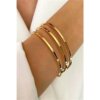 3 Lü Çelik Gold Altın Kaplama Ajda Bilezik Seti 22 Cm 65 Mm