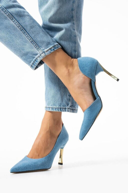 Kadın Topuklu Ayakkabı Kot Mavi Stiletto Konforlu Günlük Ve Özel Günler Için Rugan Vegan Deri
