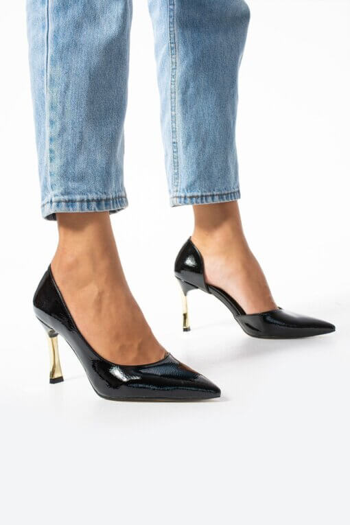 Kadın Topuklu Ayakkabı Siyah Stiletto Konforlu Günlük Ve Özel Günler Için Rugan Vegan Deri