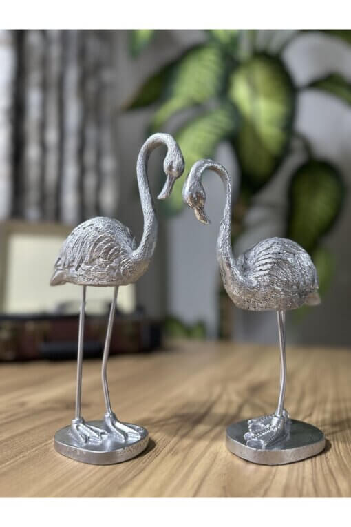2'li Şık Dekoratif Flamingo Gümüş Renk Dekor Obje Dekorasyon