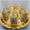 6lı Gold Kristal Taşlı Kahve Fincanı Tepsili Lokumluk Söz Nişan Seti Kutulu