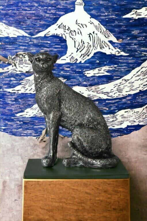 Leopar Gümüş Eskitme Model Şık Biblo