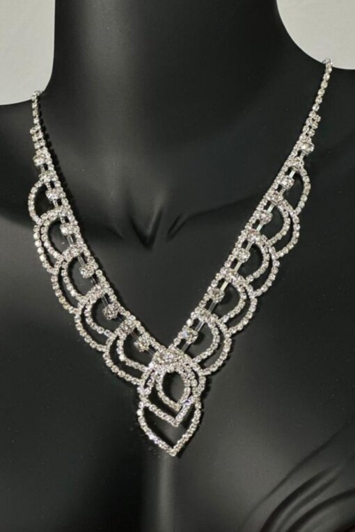 Elegance Model Zirkon Taşlı Abiye Kolye Küpe Seti Gelin Nişan Takı Seti