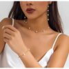Kadın Gold İnci Sıralı Küpe+Kolye+Bileklik Seti